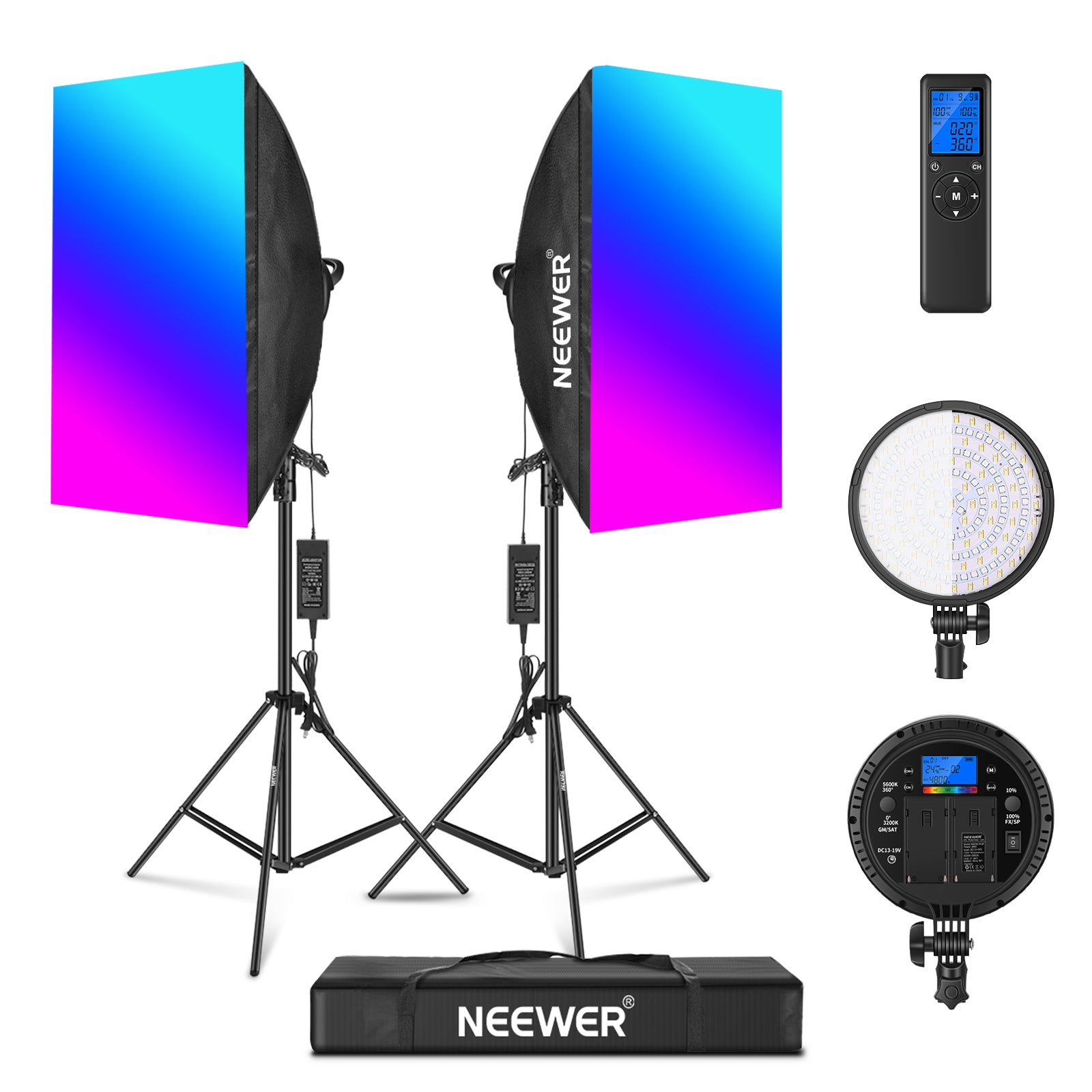 NEEWER 2-Pack NW48 RGB LED Light Kit - NEEWER